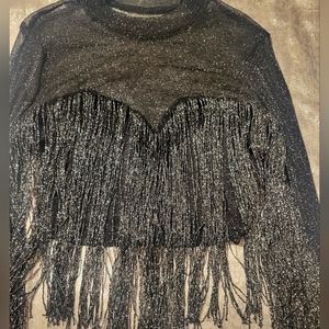 Long sleeve Crop Sheer top with tassles